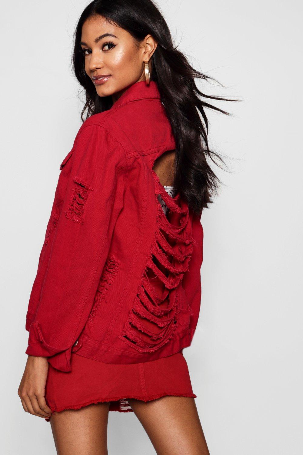 red ripped denim jacket