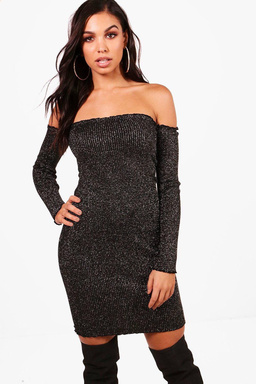 boohoo black bardot dress