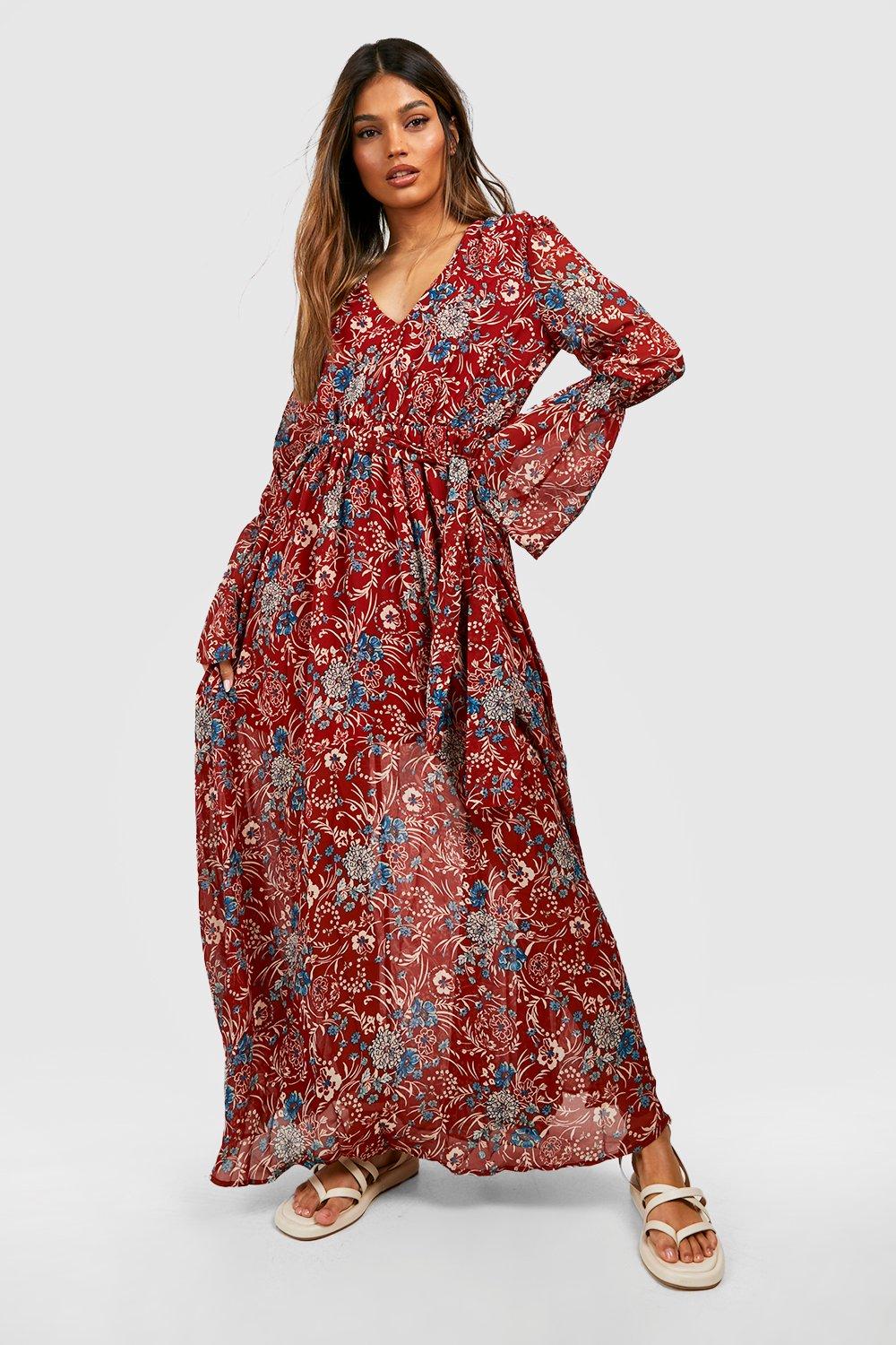 Gabriella Bohemian Tie Detail Maxi Dress | Boohoo