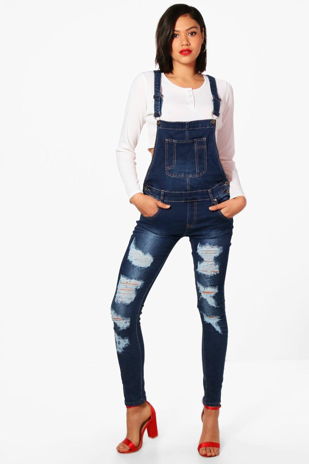 ripped denim dungarees