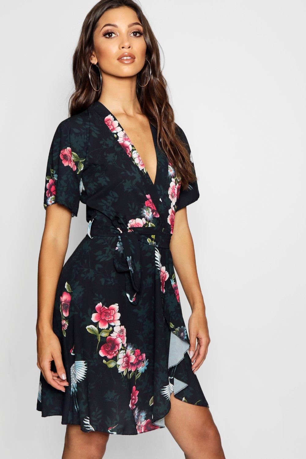 boohoo ruffle tea dress