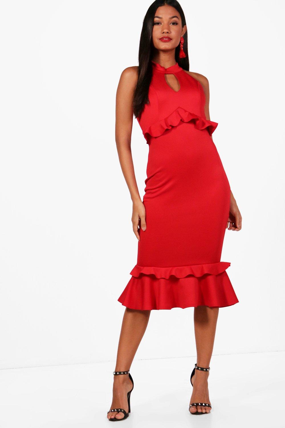 frill detail midi dress