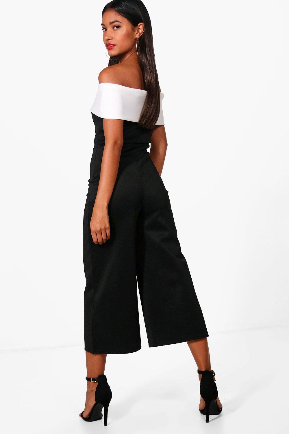 black bardot culotte jumpsuit