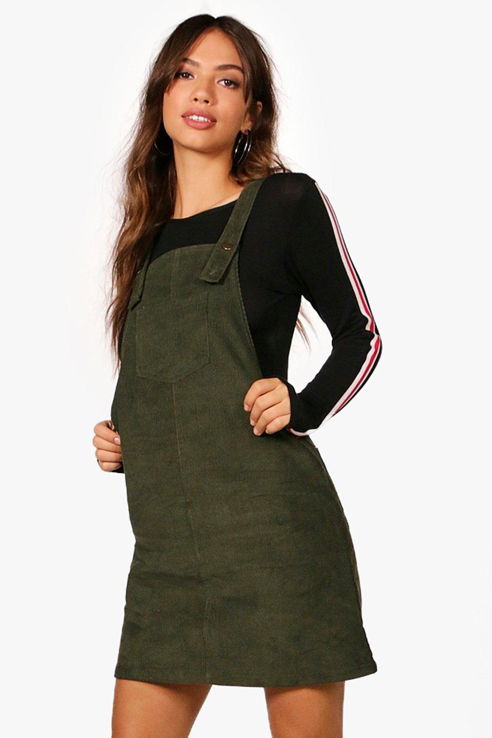 khaki cord pinafore dress