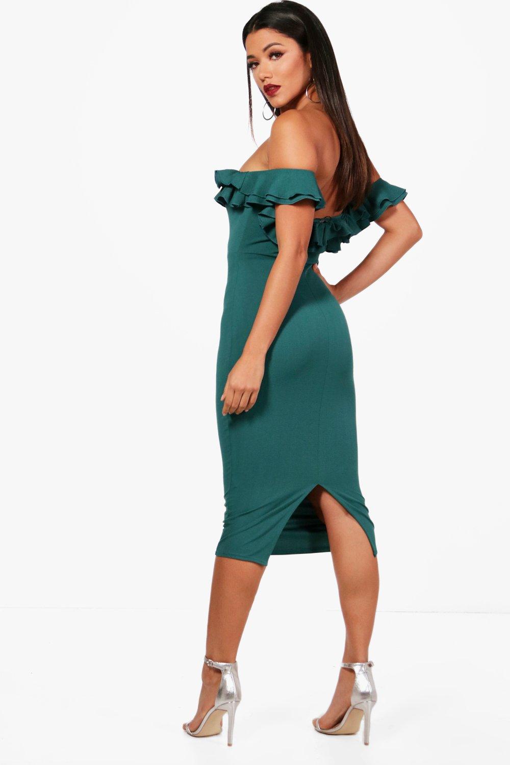Boohoo Womens Ruffle Off the Shoulder Midi Dress | eBay
