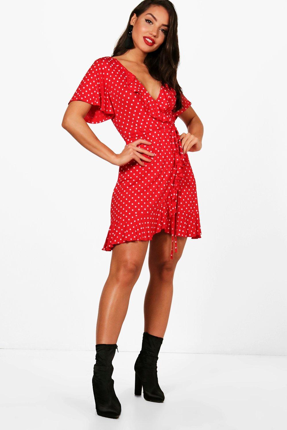 Buy Red Polka Dot Dress Wrap Cheap Online