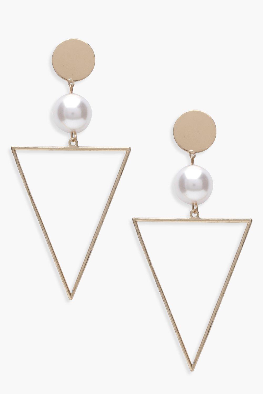 Womens Pearl And Triangle Geo Earrings - Gold - One Size, Gold