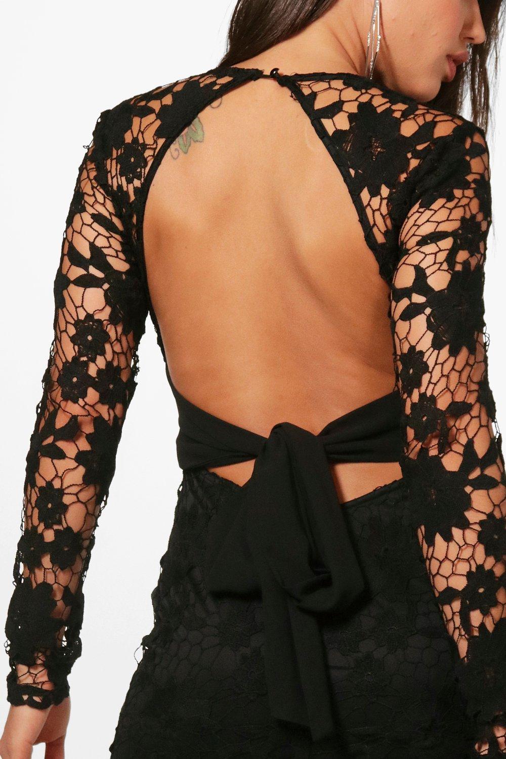 lace open back detail bodycon dress