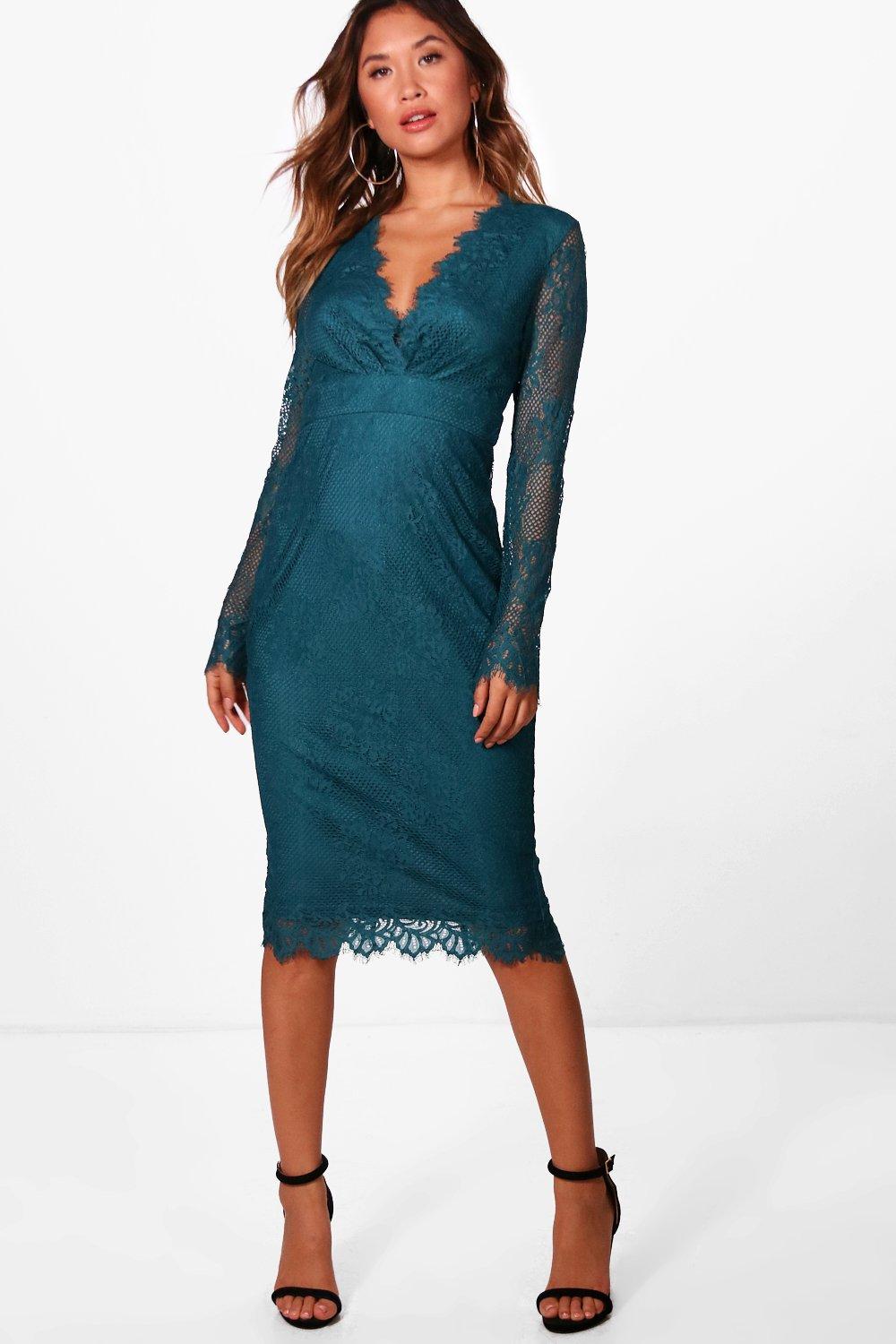 boohoo green lace dress