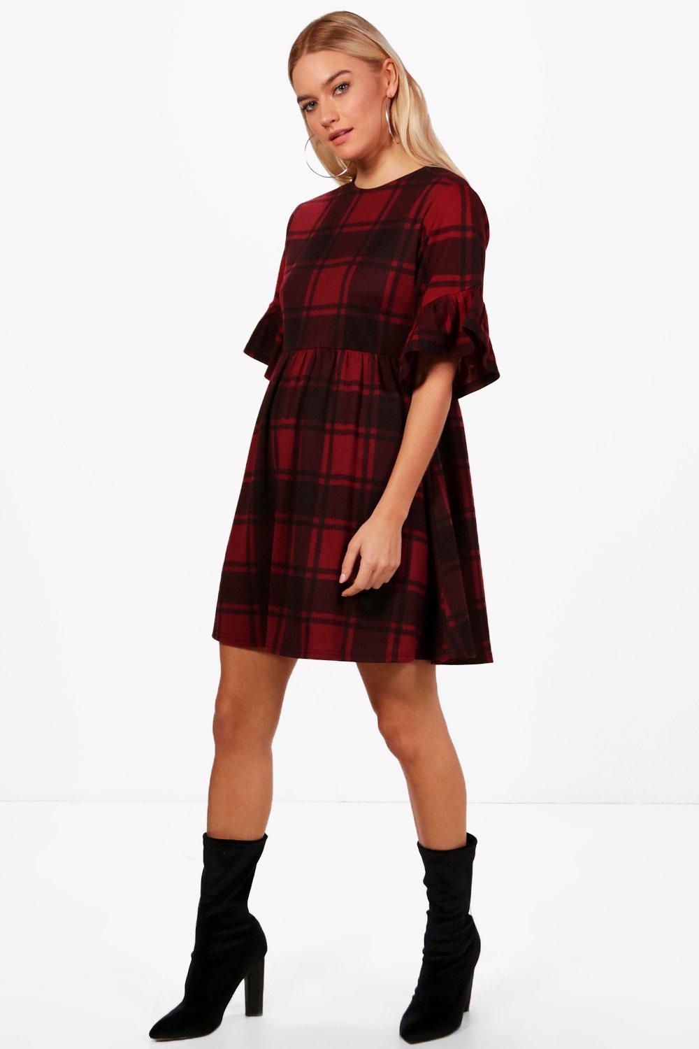 burgundy tartan dress