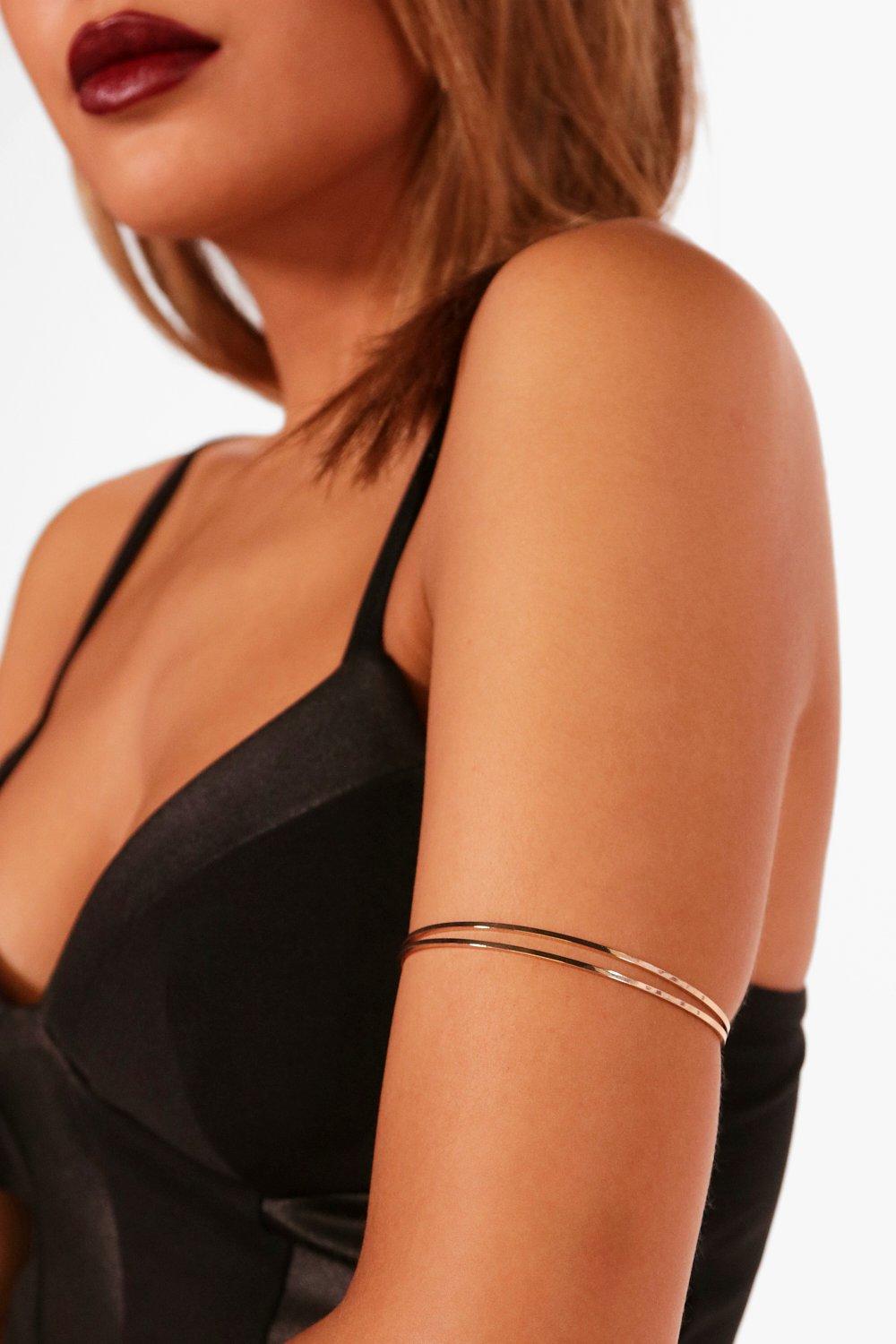 Womens Textured Double Layer Arm Cuff - Gold - One Size, Gold