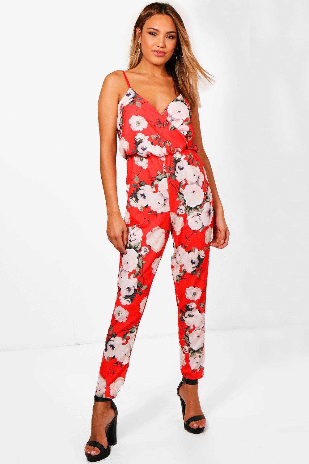 red floral jumpsuit