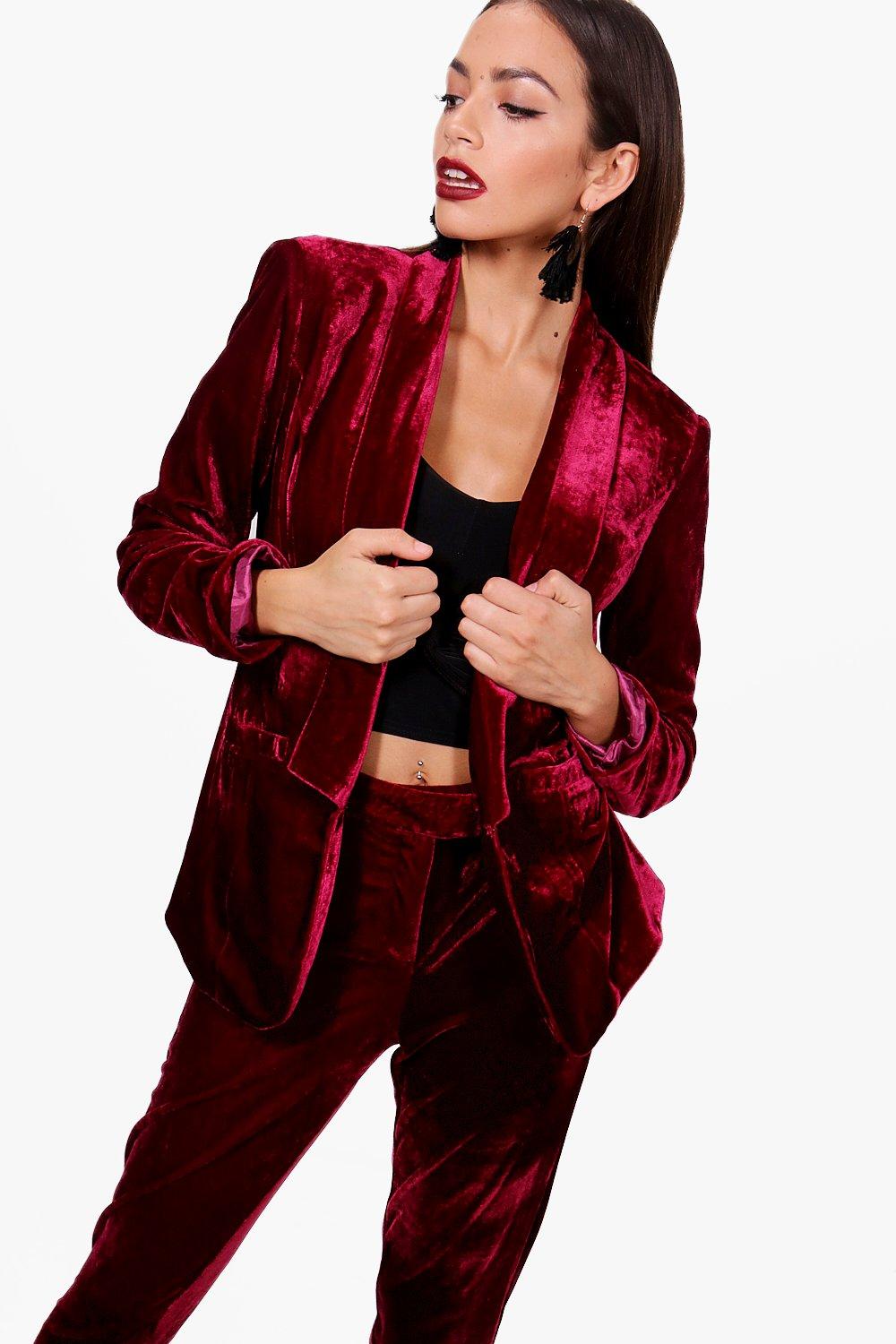 red velvet tuxedo suit womens