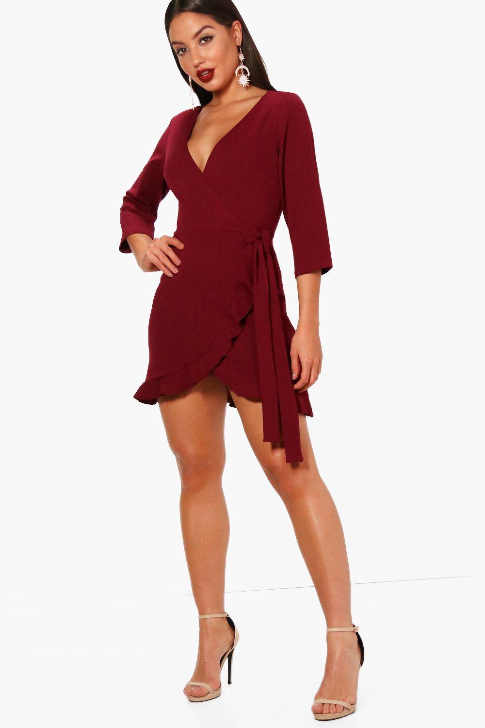 formal tie wrap frill detail skater dress