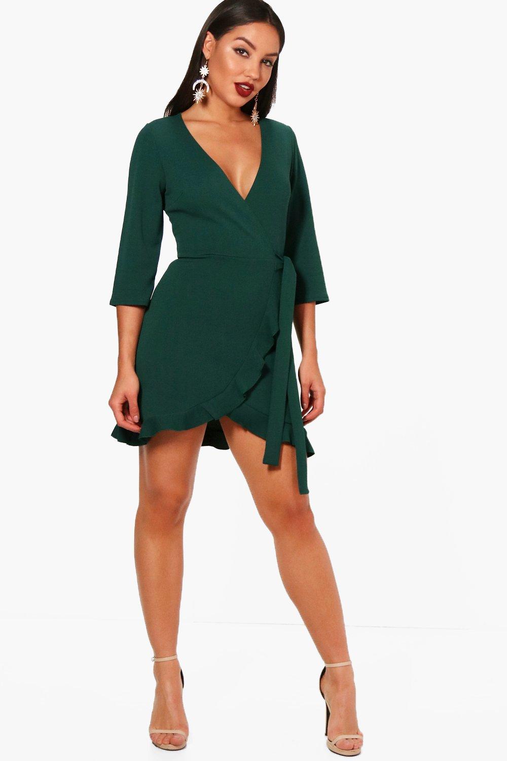 formal tie wrap frill detail skater dress