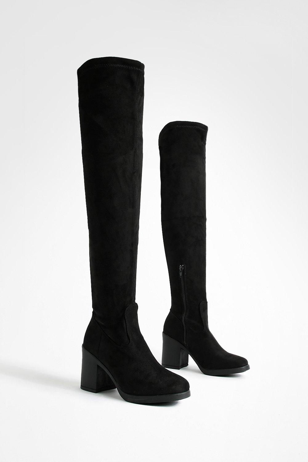 Womens Chunky Over The Knee High Boots - Black - 3, Black