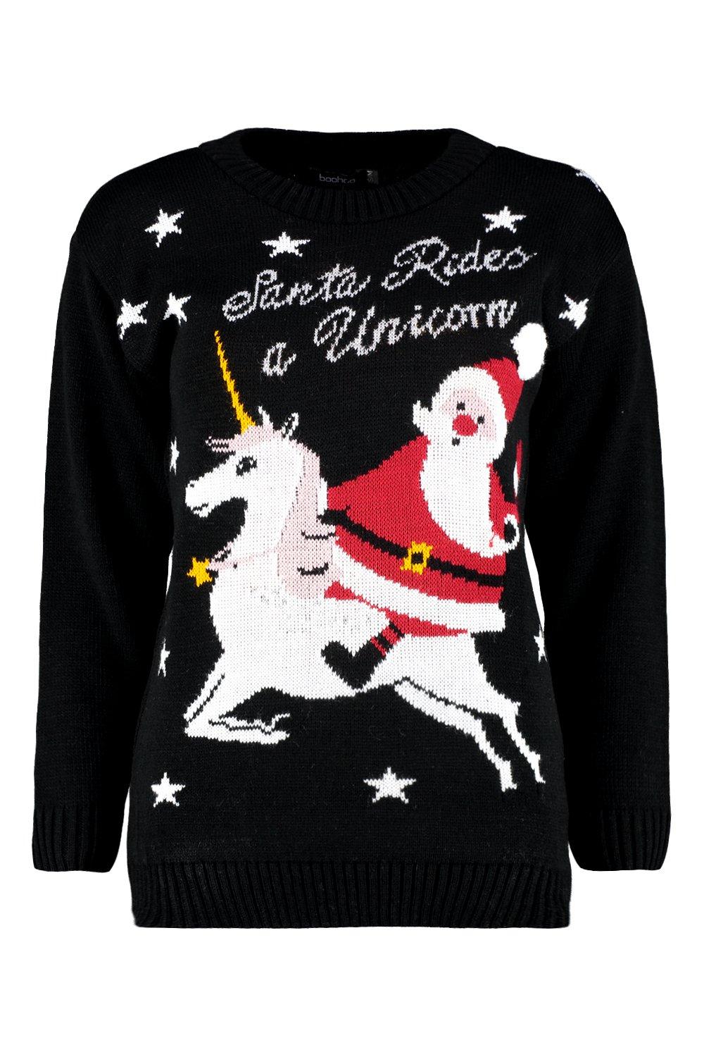 santa riding unicorn sweater