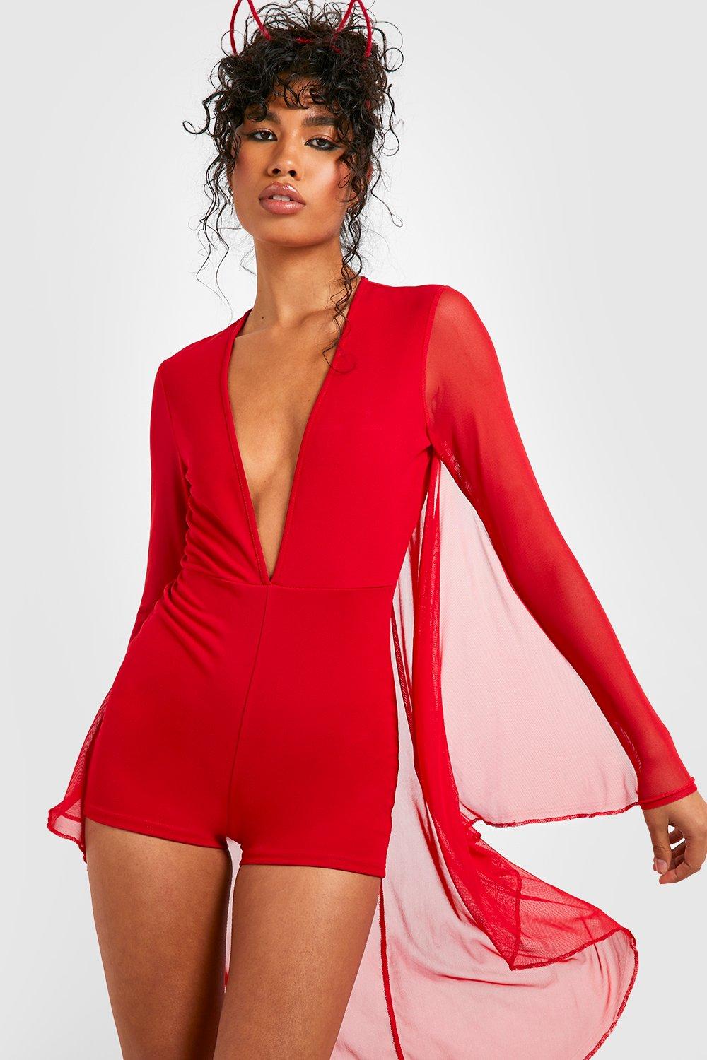 red plunge playsuit