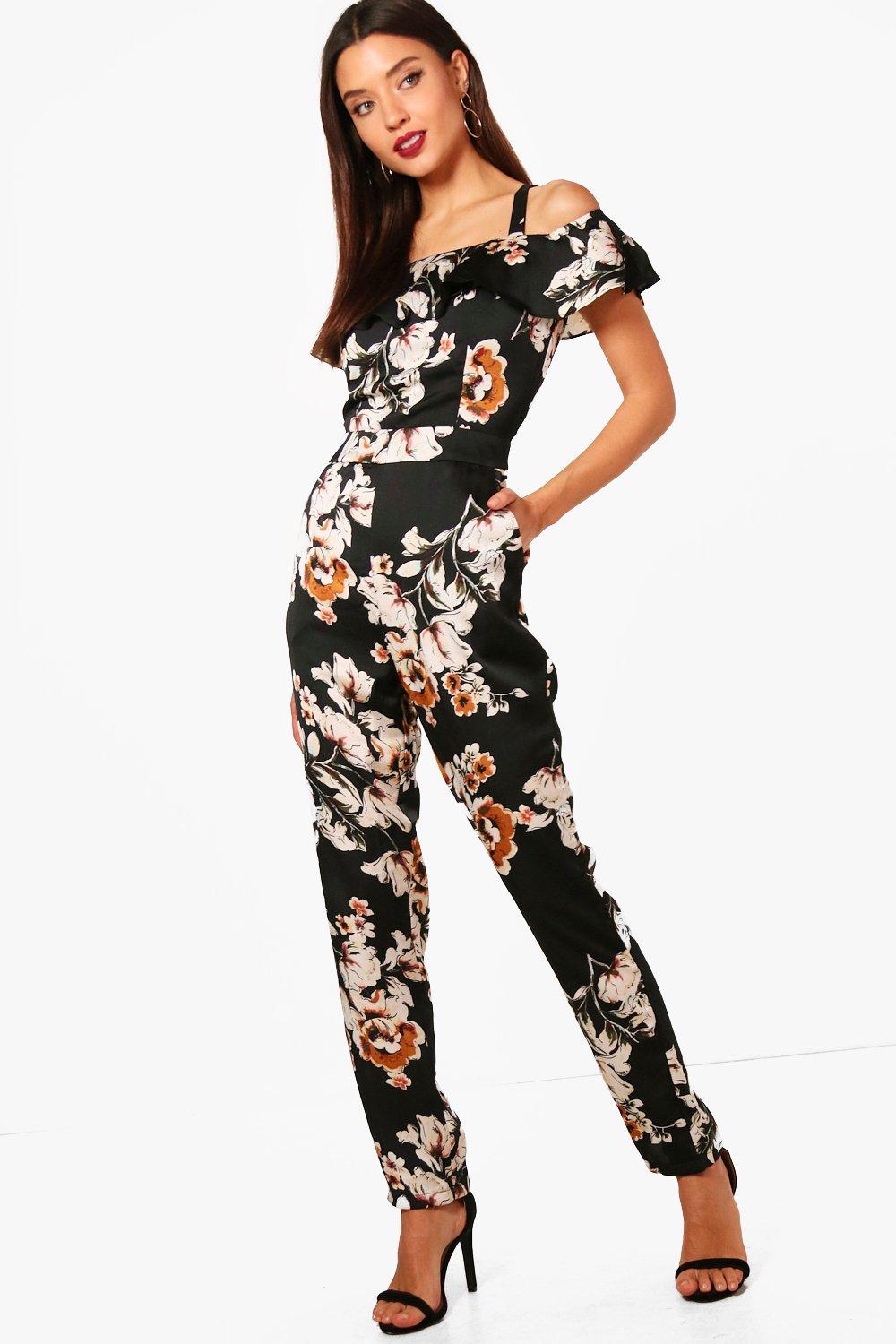 boohoo cold shoulder jumpsuit