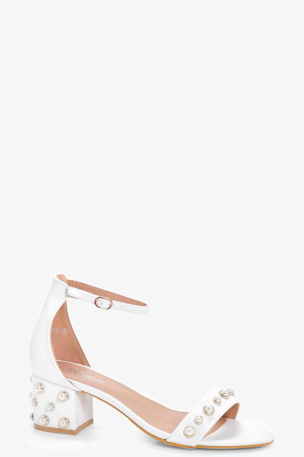 Sarah Pearl Detail Low Block Heels | Boohoo