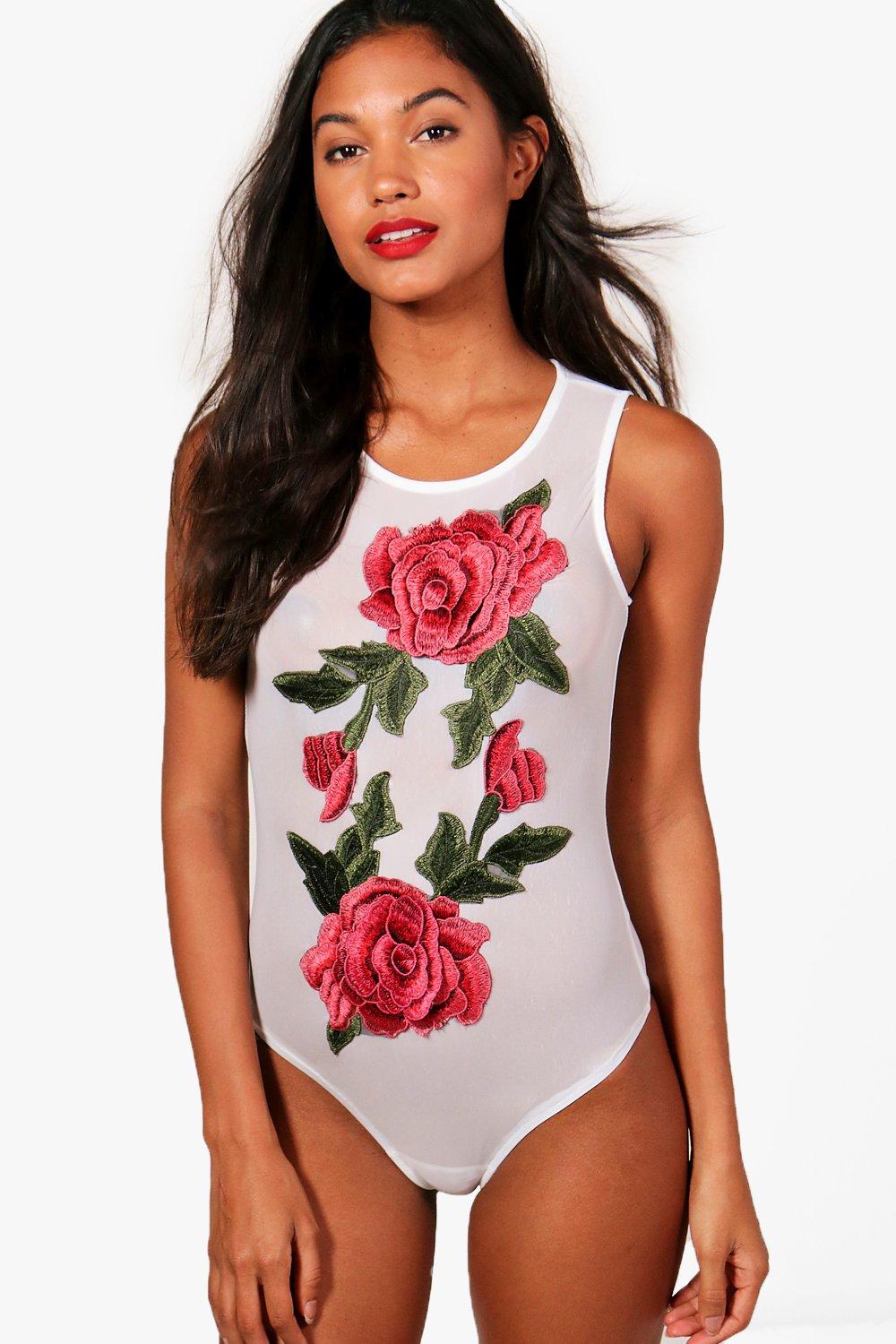 embroidered mesh bodysuit