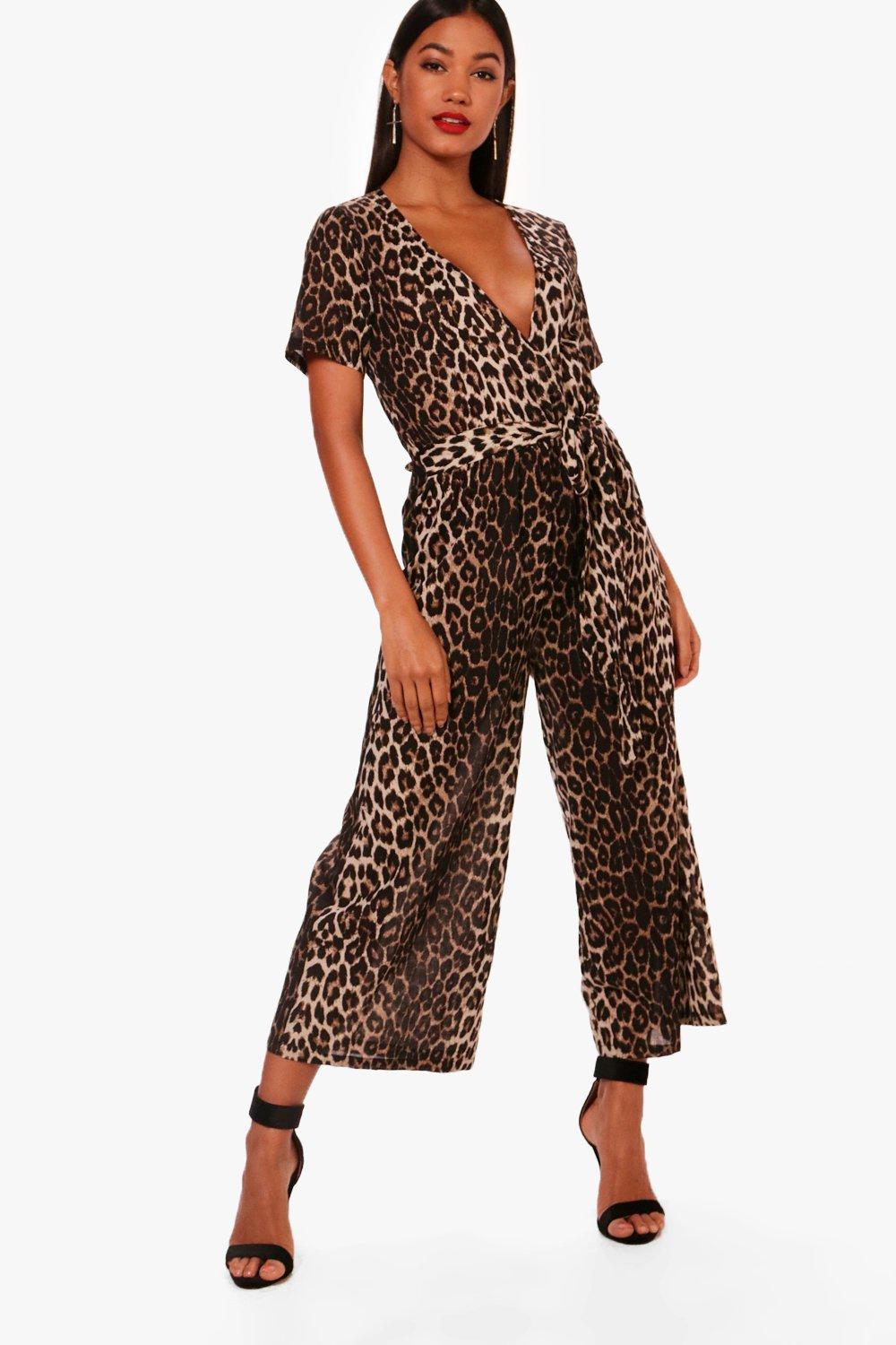 Leopard Print Wrap Front Culotte Jumpsuit | Boohoo
