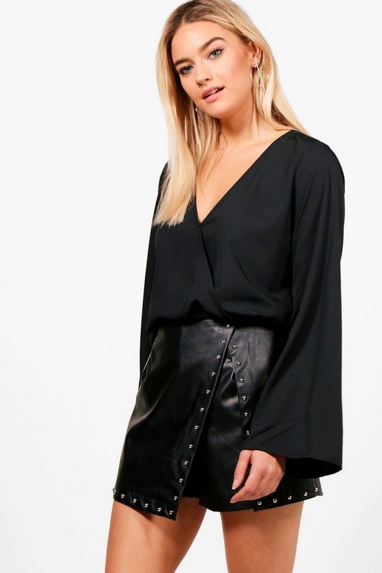 Stephanie Wrap Front Woven Blouse | Boohoo