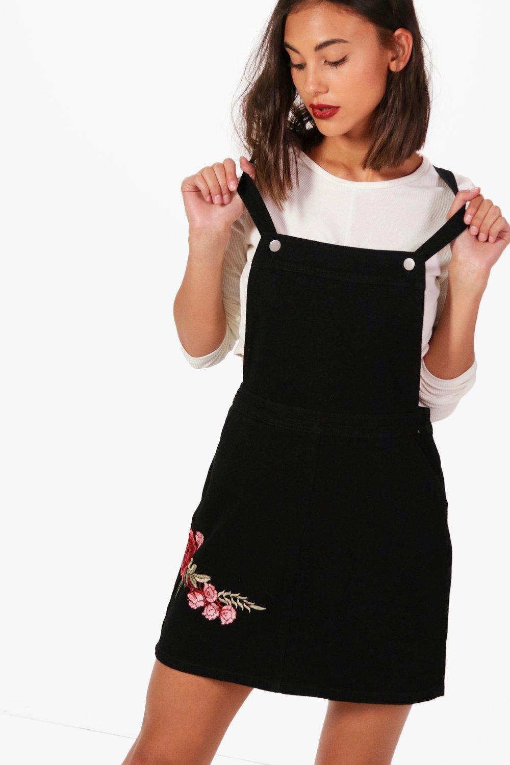black denim pinafore dress