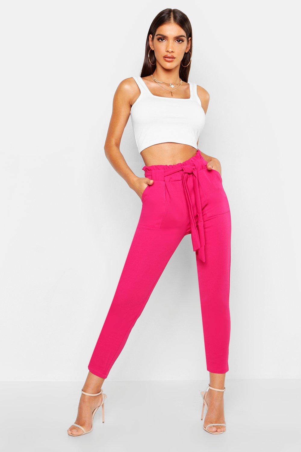 

Брюки с поясом на талии с выступающим верхним краем на талии, Hot pink