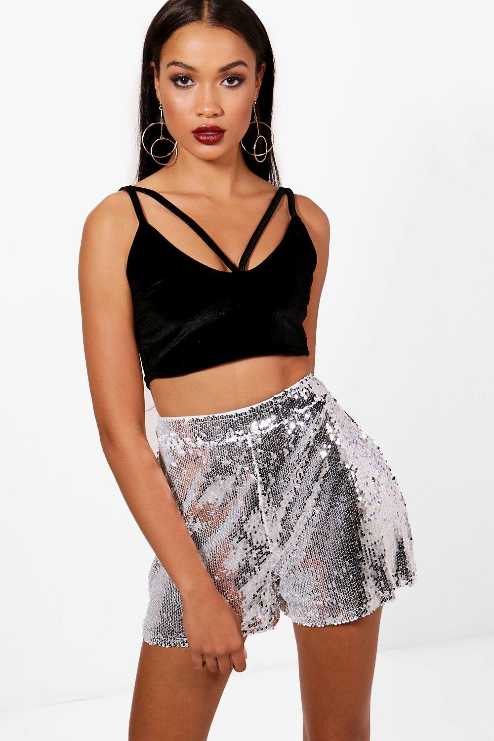 silver high waisted hot pants