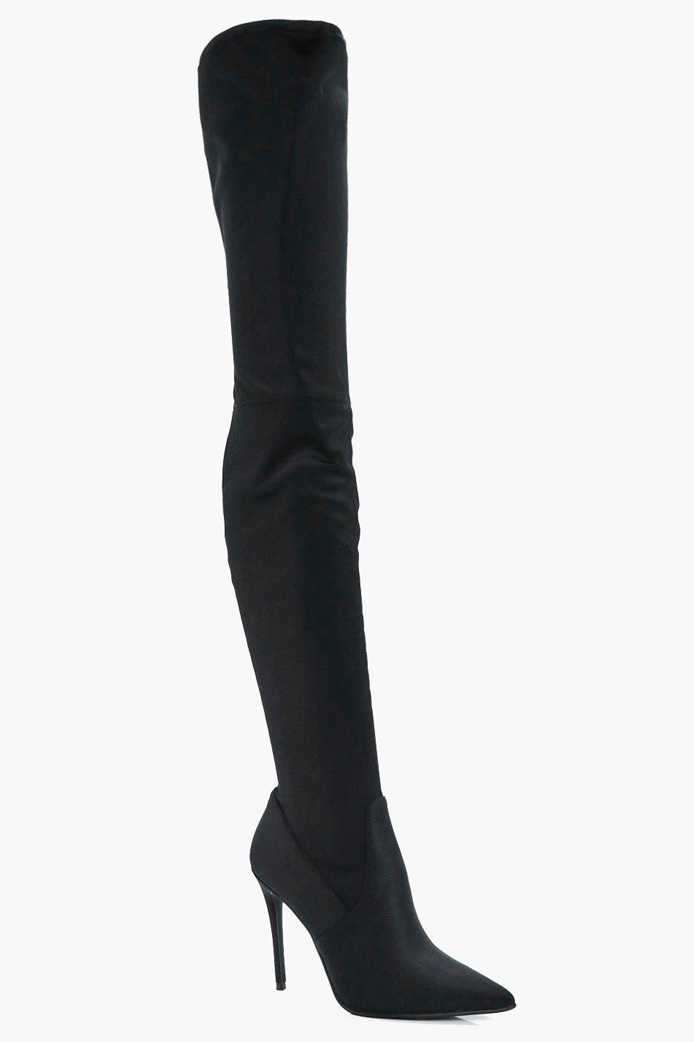 over the knee pointed toe flat boots