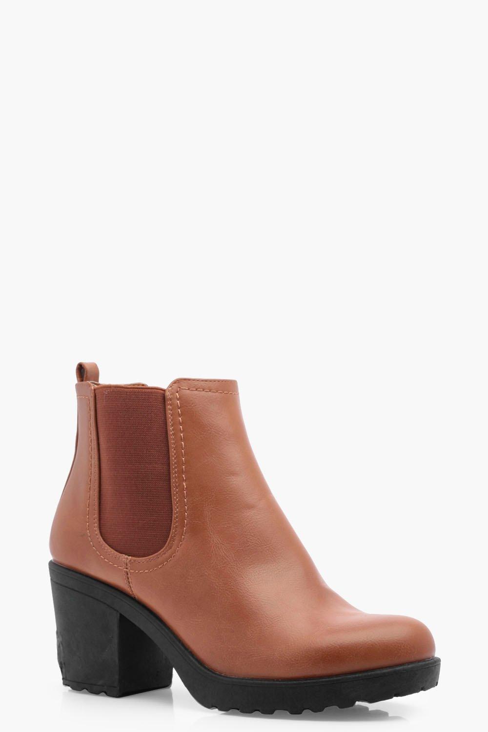 chunky cleated heel chelsea boots boohoo