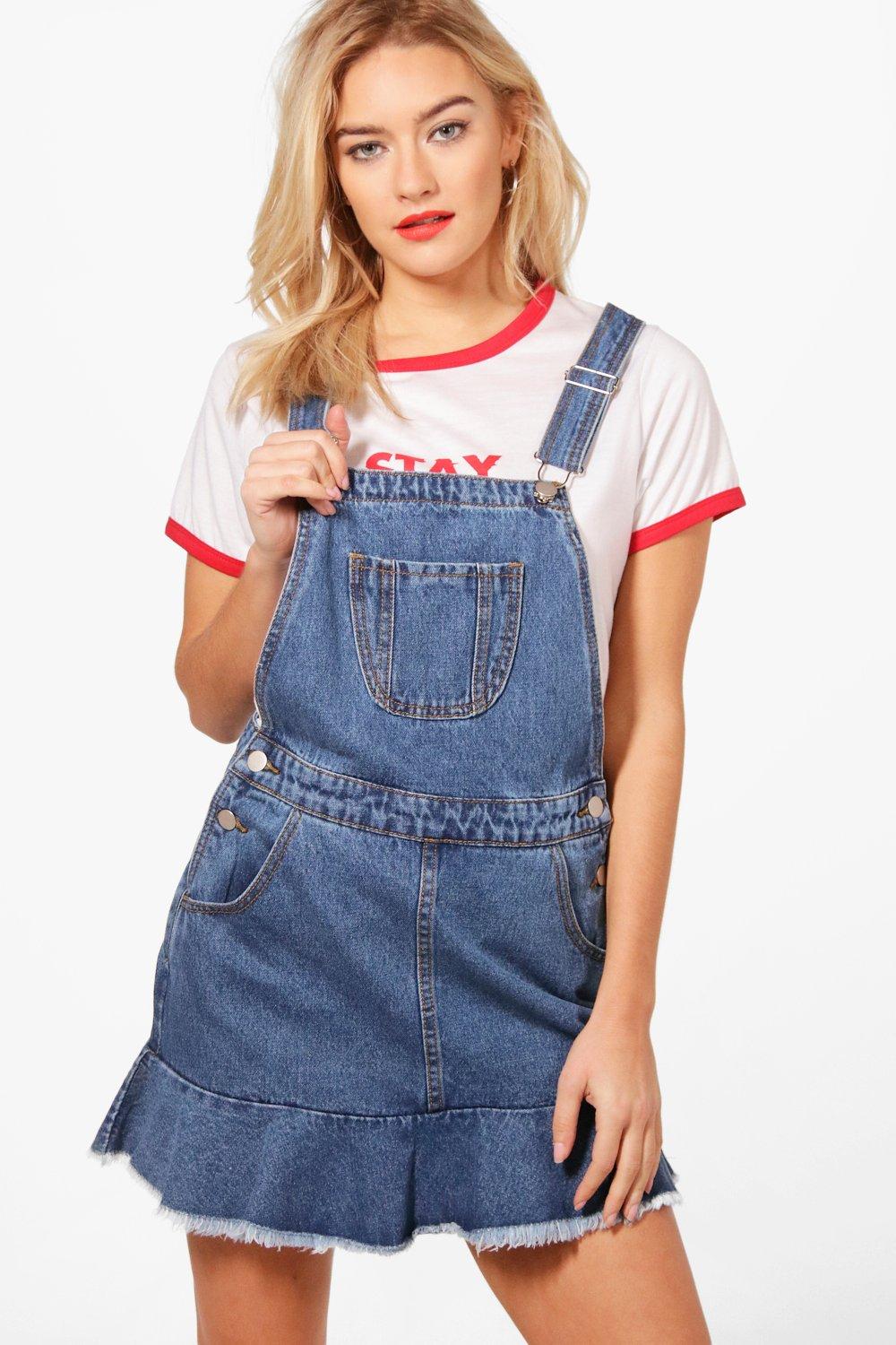 boohoo denim pinafore dress