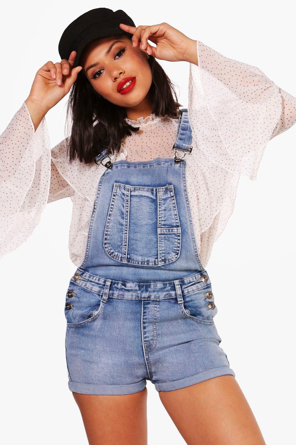 denim dungaree shorts womens