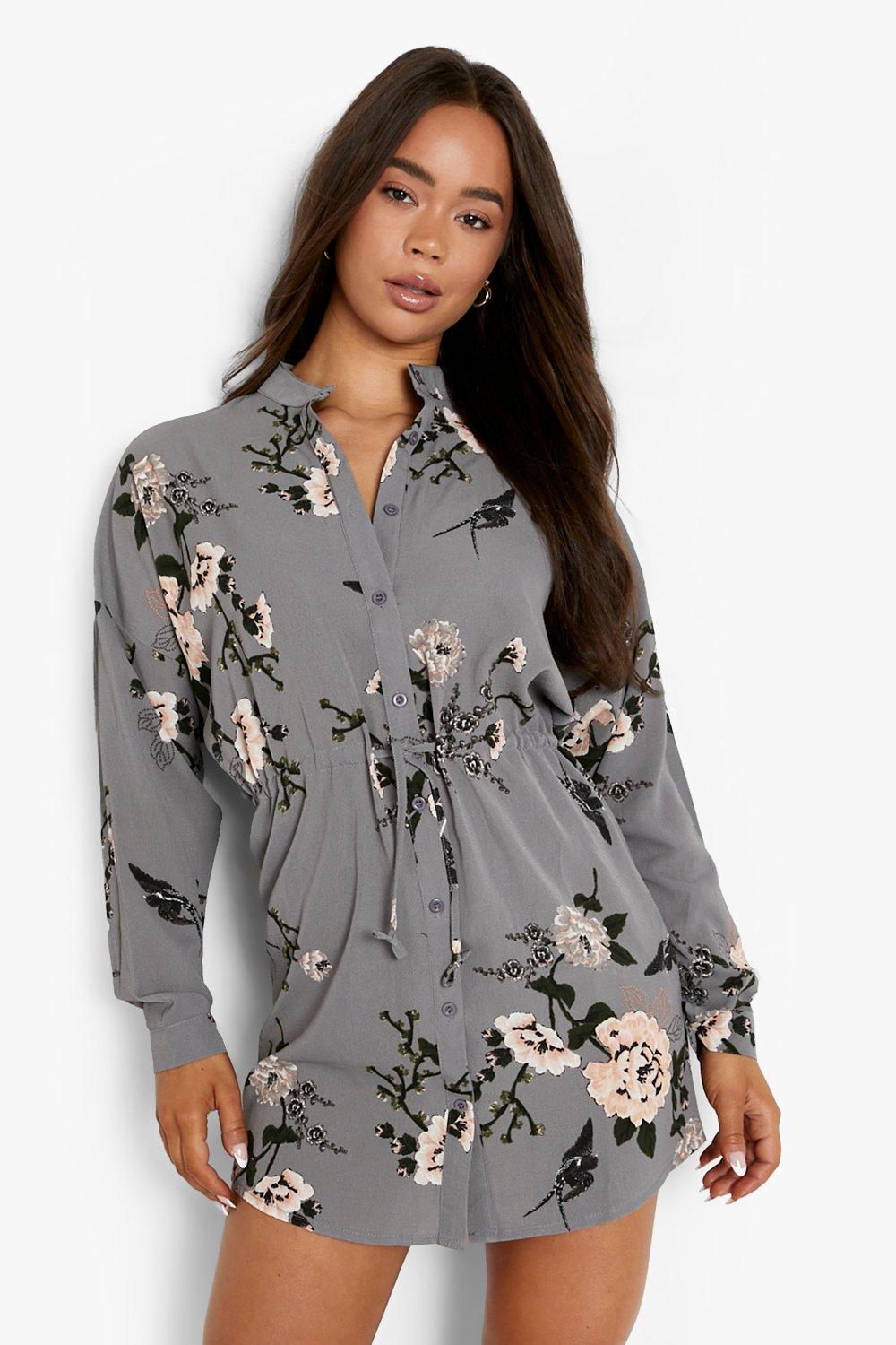 boohoo floral shirt dress