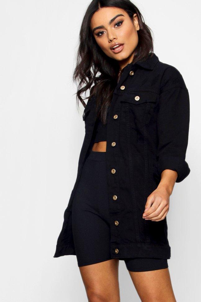 long black distressed denim jacket