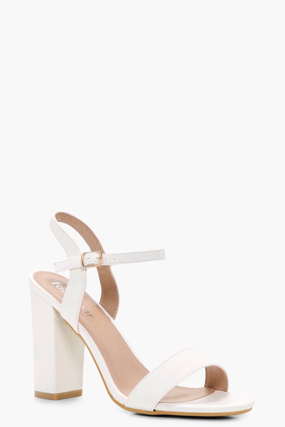 white barely there block heels