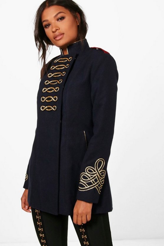 Kelly Boutique Wool Admiral Military Coat | Boohoo