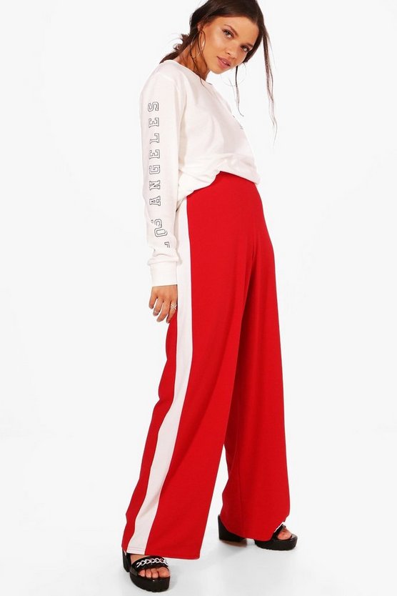 Leona Contrast Panel Wide Leg Relaxed Trousers