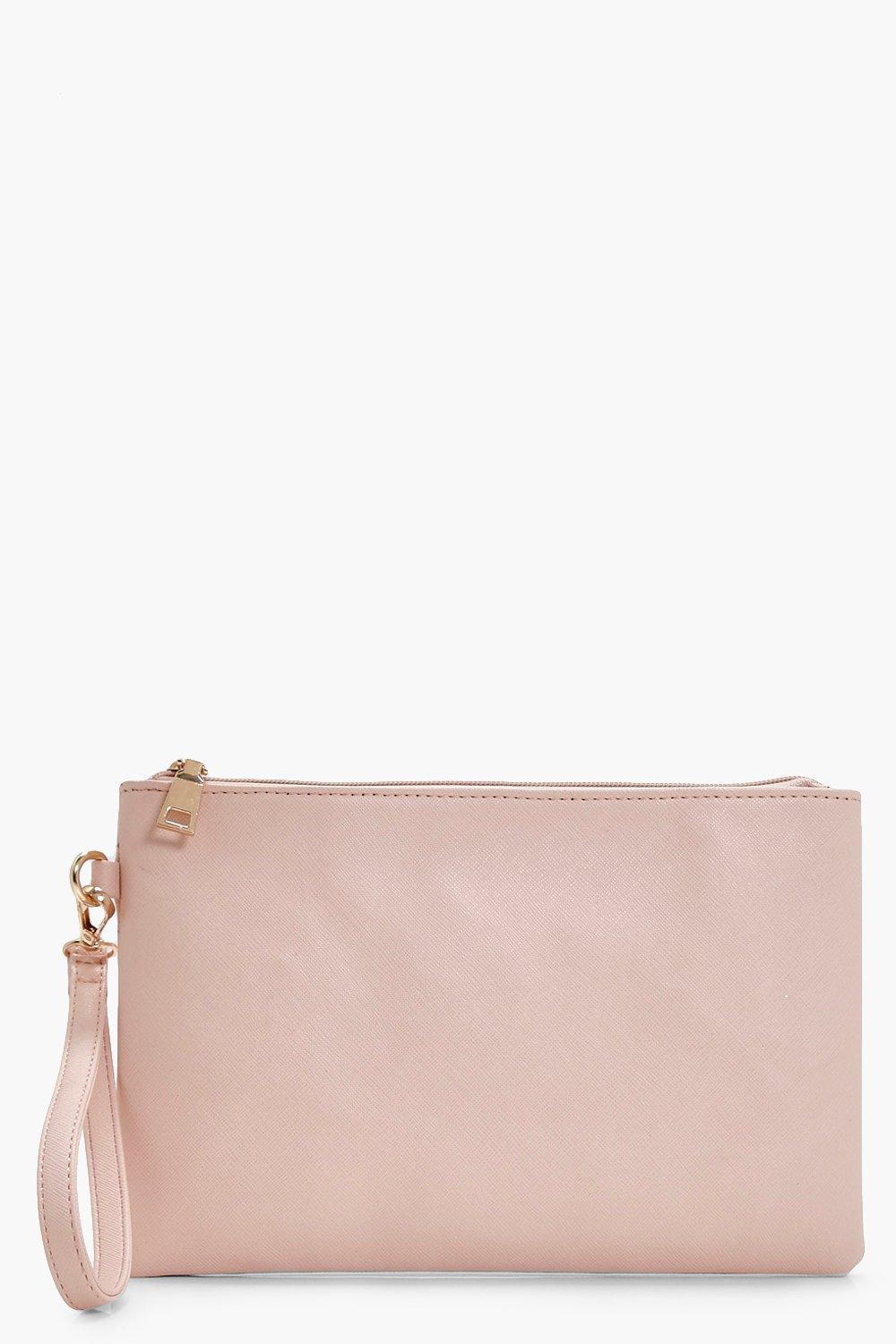 Womens Cross Hatch Zip Top Clutch Bag - Beige - One Size, Beige