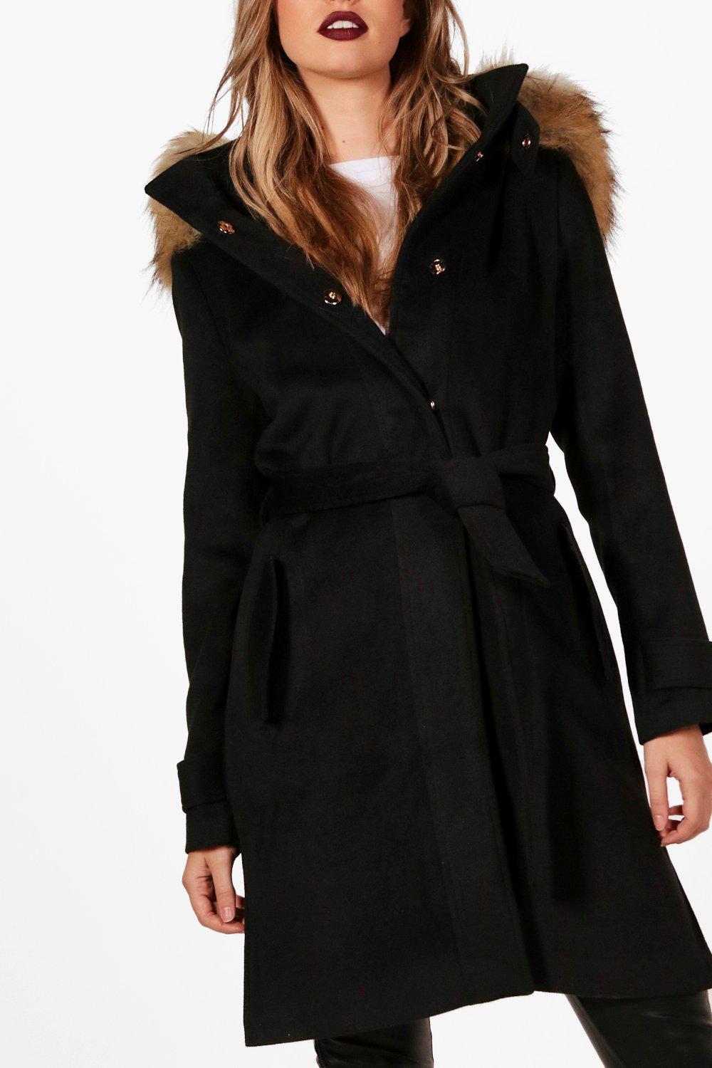 belted coat with hood