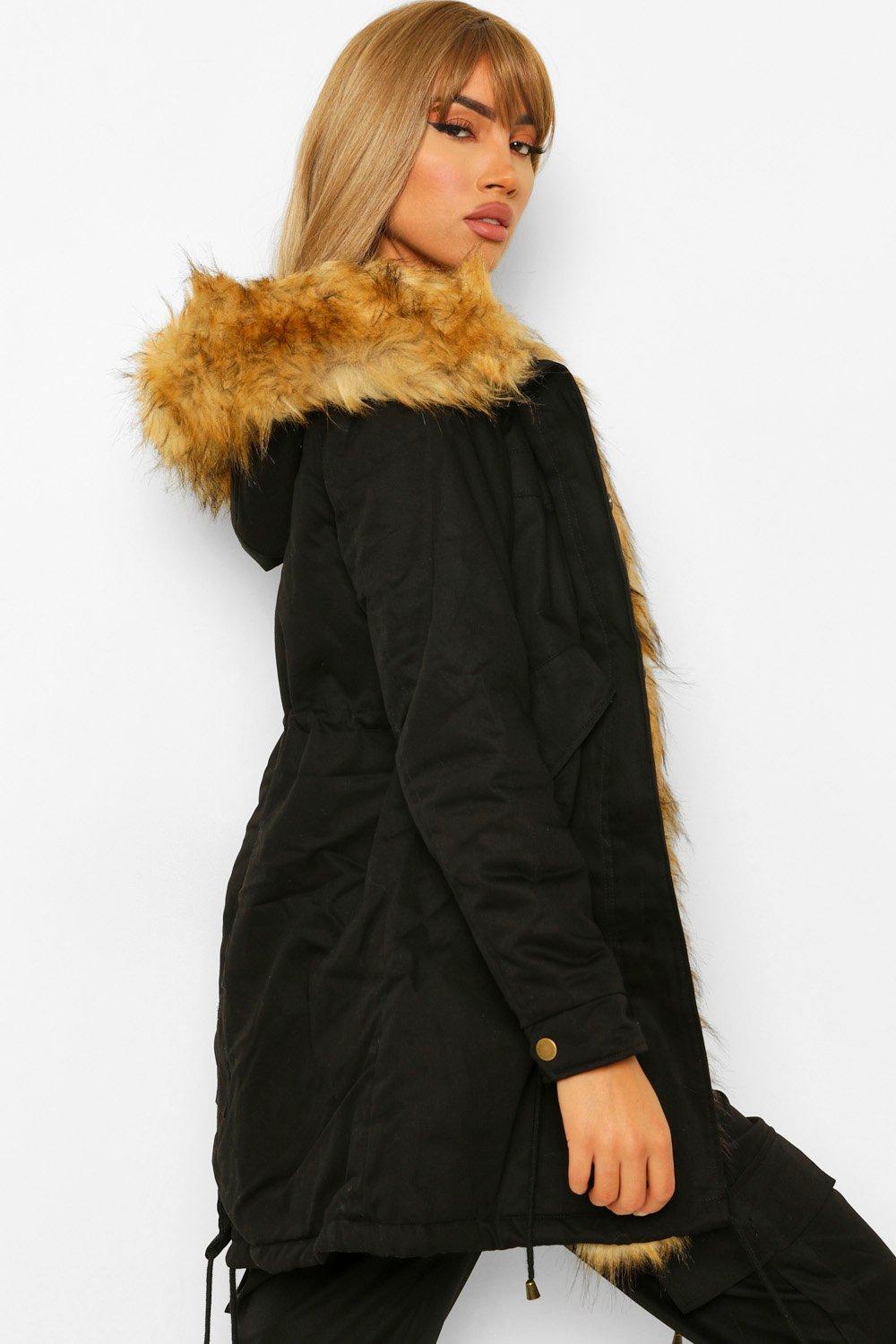 

Парка Boutique с отделкой из искусственного меха, Черный