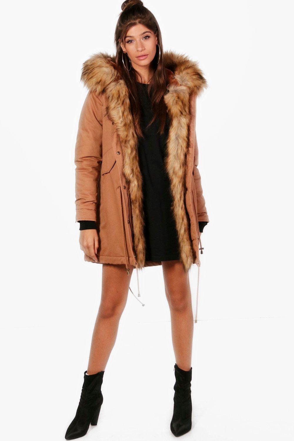 boutique faux fur parka