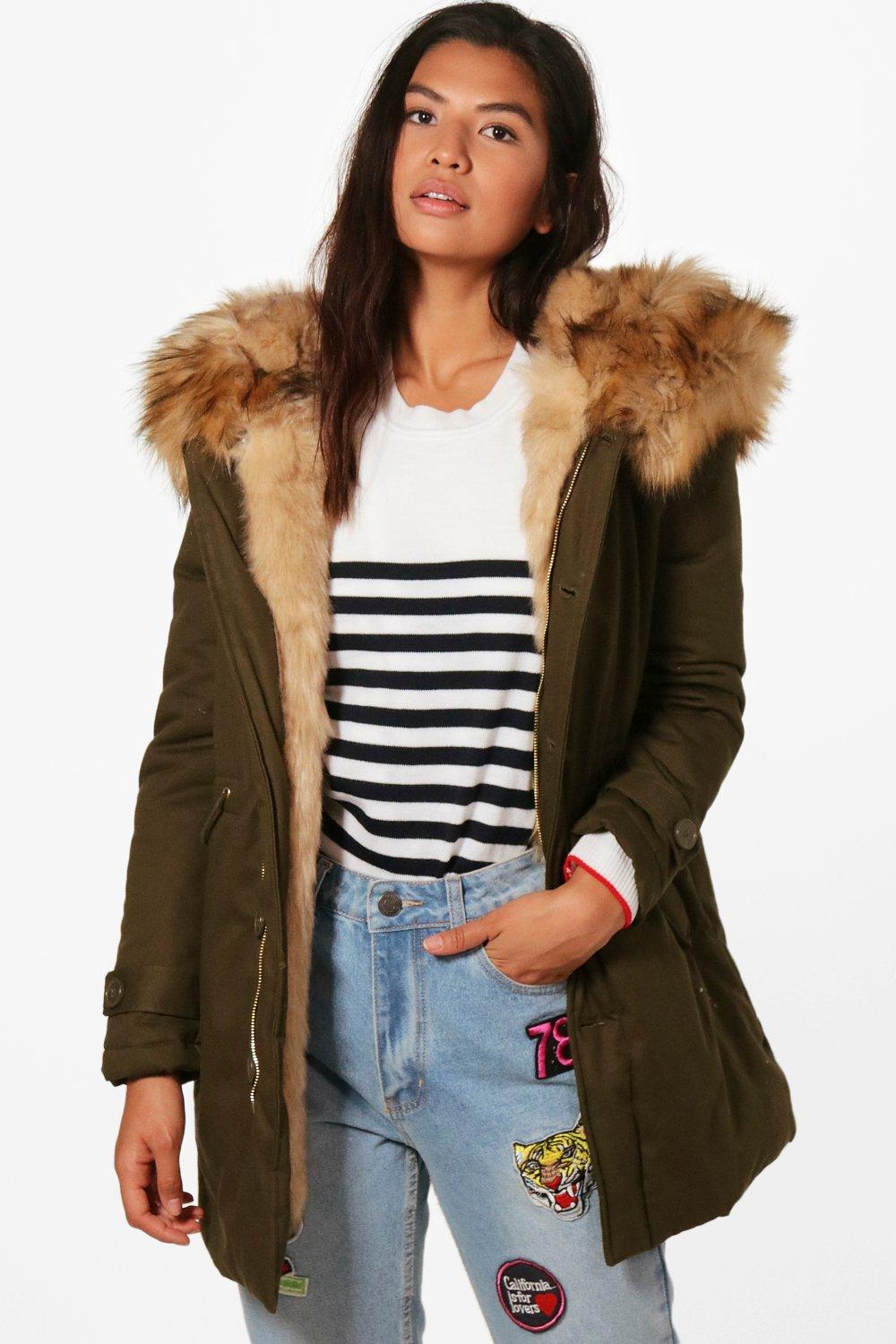 boutique faux fur parka