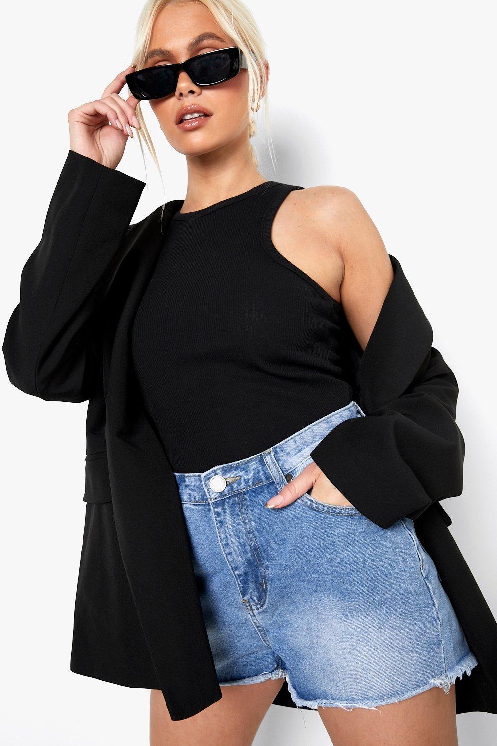 

Mid Blue Wash Denim Hotpants, Голубой