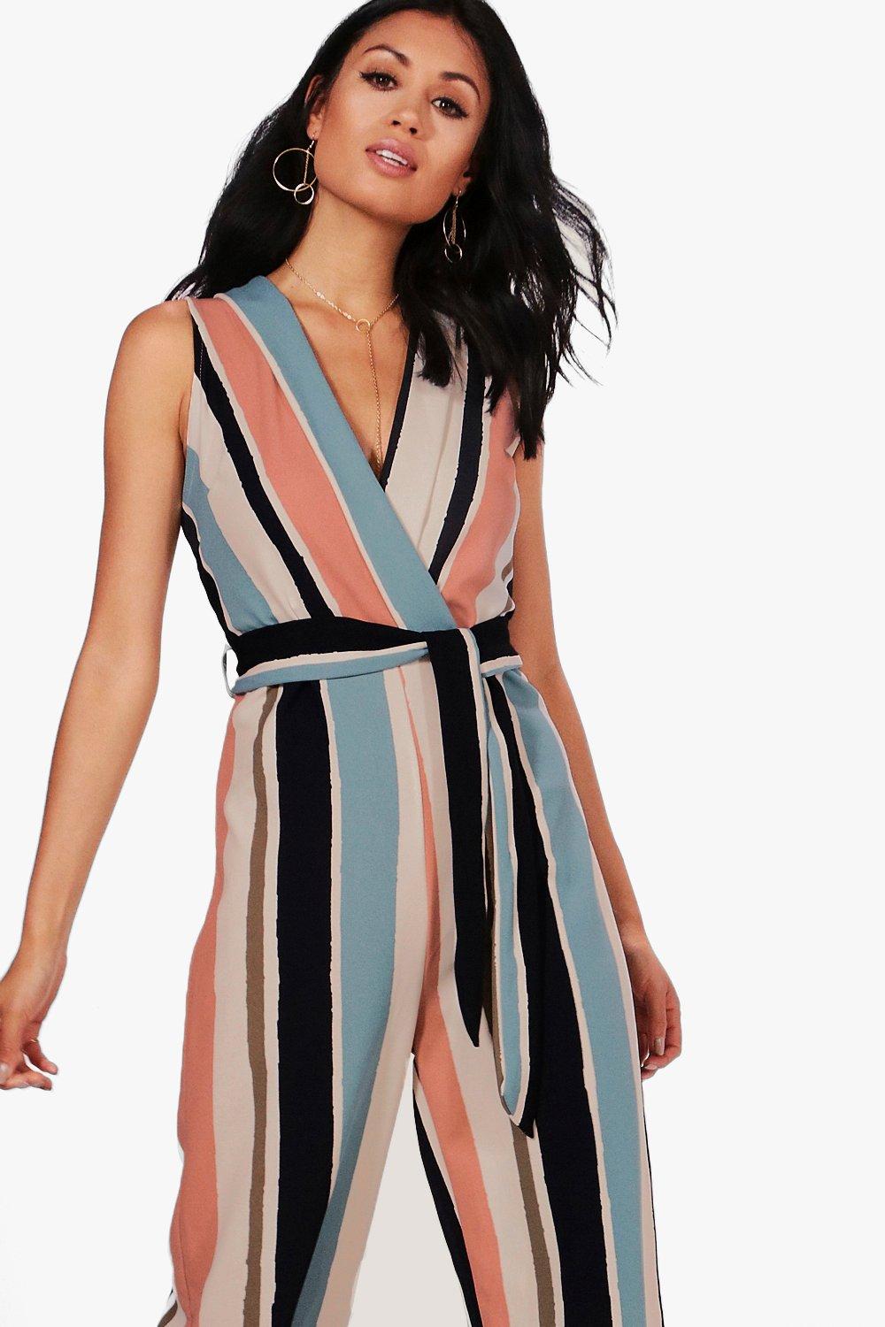 

Striped Tie Belt Culotte Jumpsuit, Несколько цветов