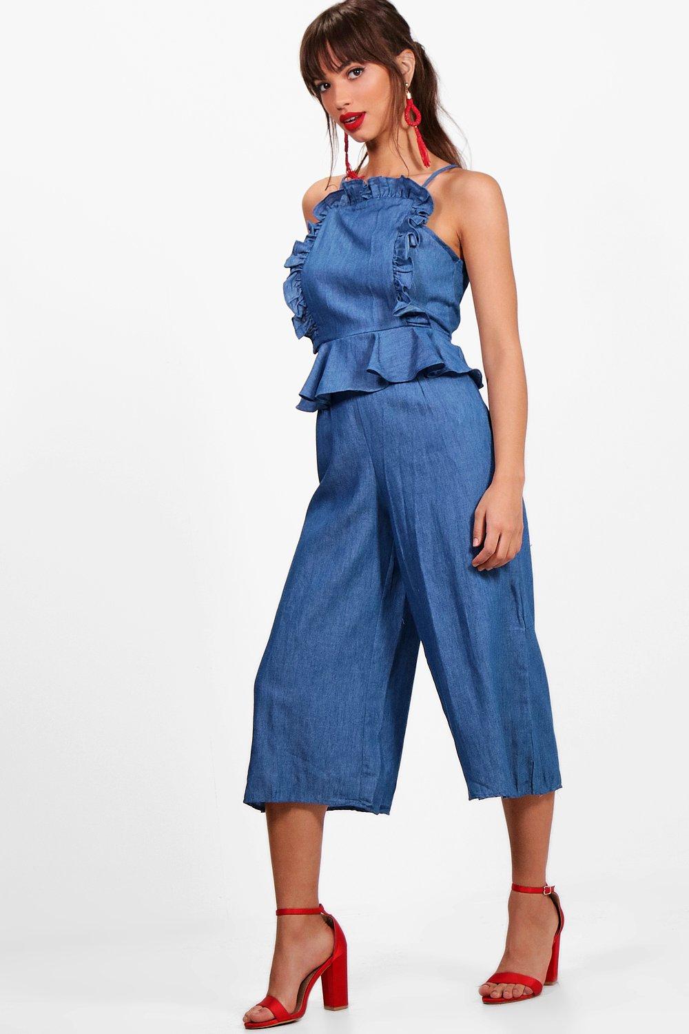 wide leg denim jumpsuit