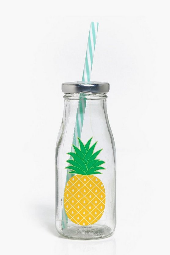Tropical Pineapple Print Straw Bottle