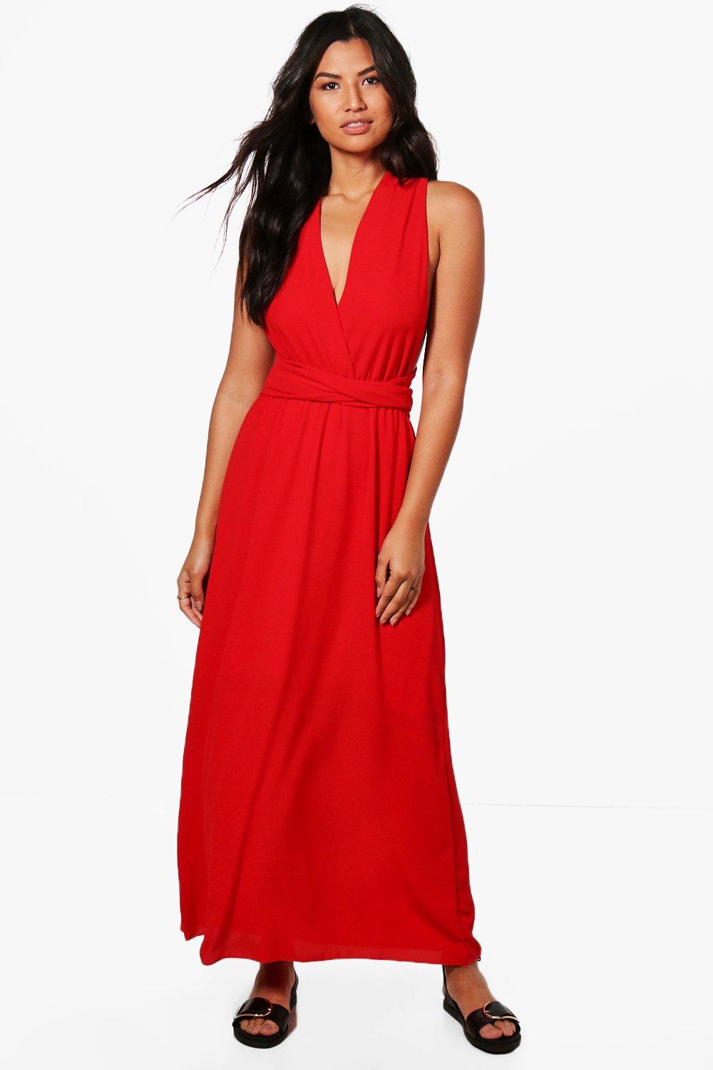 red halter neck maxi dress