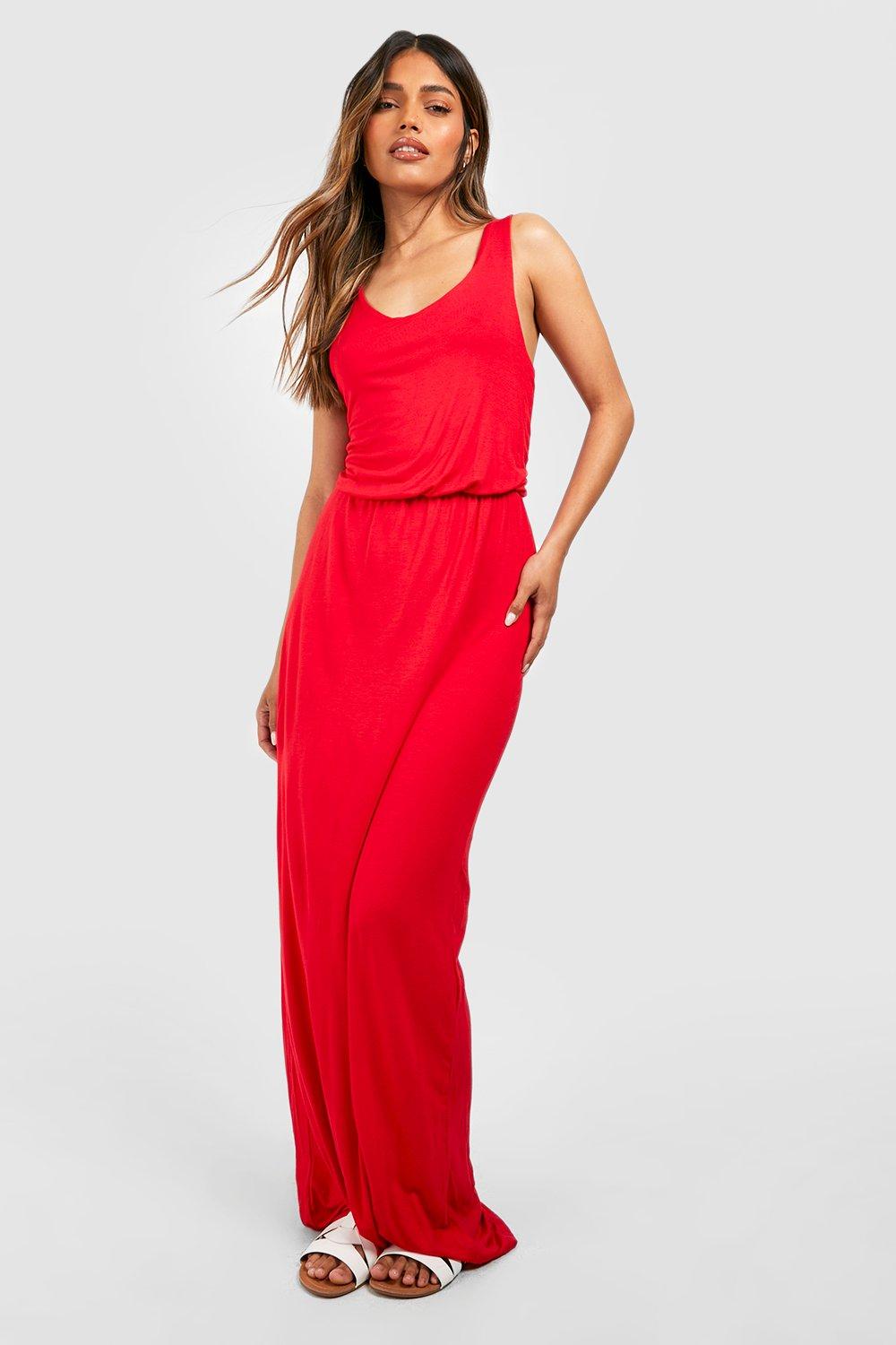 Womens Racer Back Maxi Dress - Red - 6, Red